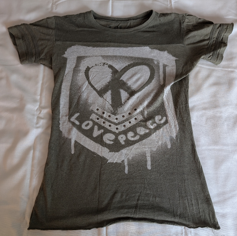 L.O.L. Vintage Olive Green Love Peace Tee